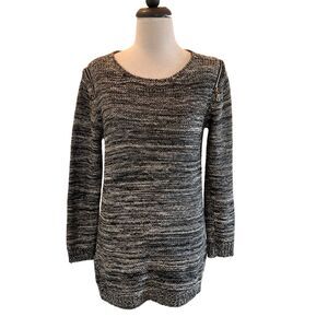 ii Sisters Women's Chunky Knit Wool Blend Zip Cold Shoulder Sweater Gray Small
